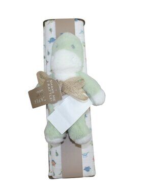ChickPea Dinosaur Muslin Blanket Plush Rattle Toy Set Baby Infant Boys White NWT